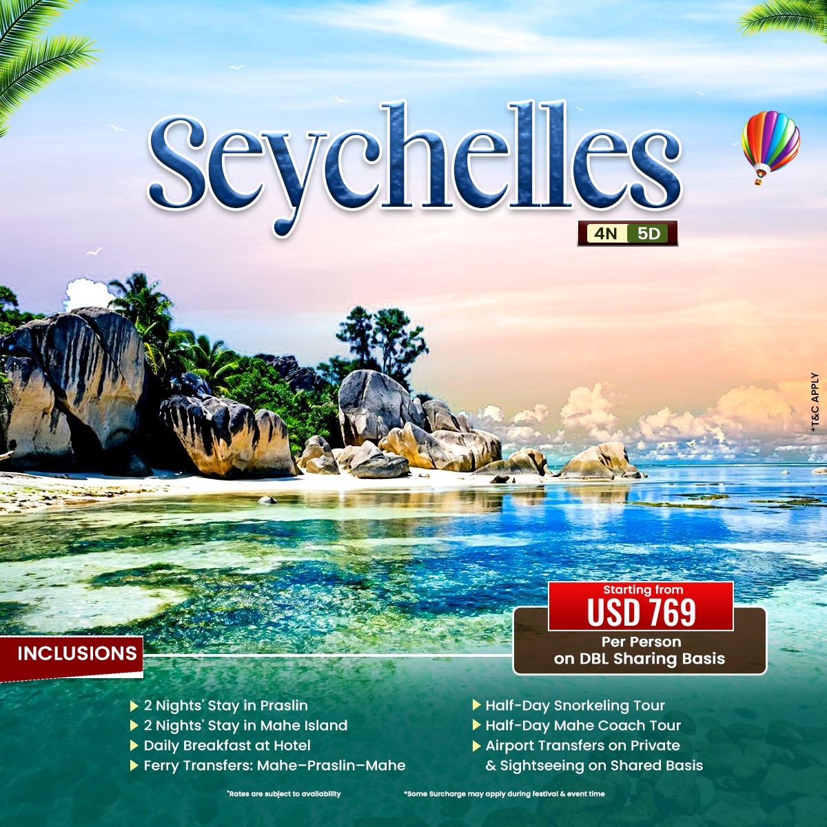 Seychelles 4N 5D starting from USD 769